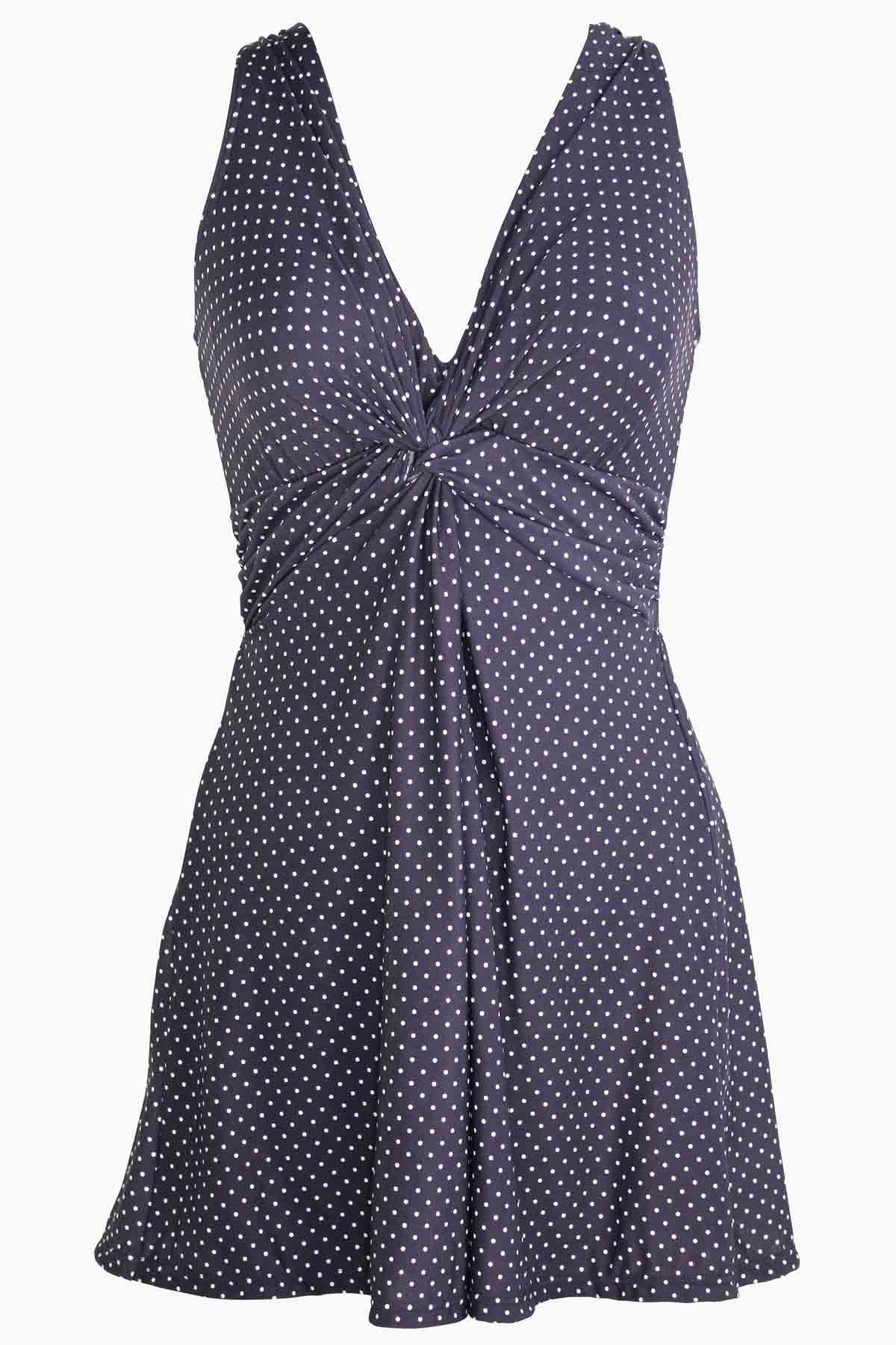 Miraclesuit Black/White Pin Point Marais Swim Dress Bathing Suit