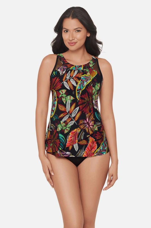 Miraclesuit Black/Multi Ursula Tankini Top in Pluma Orla