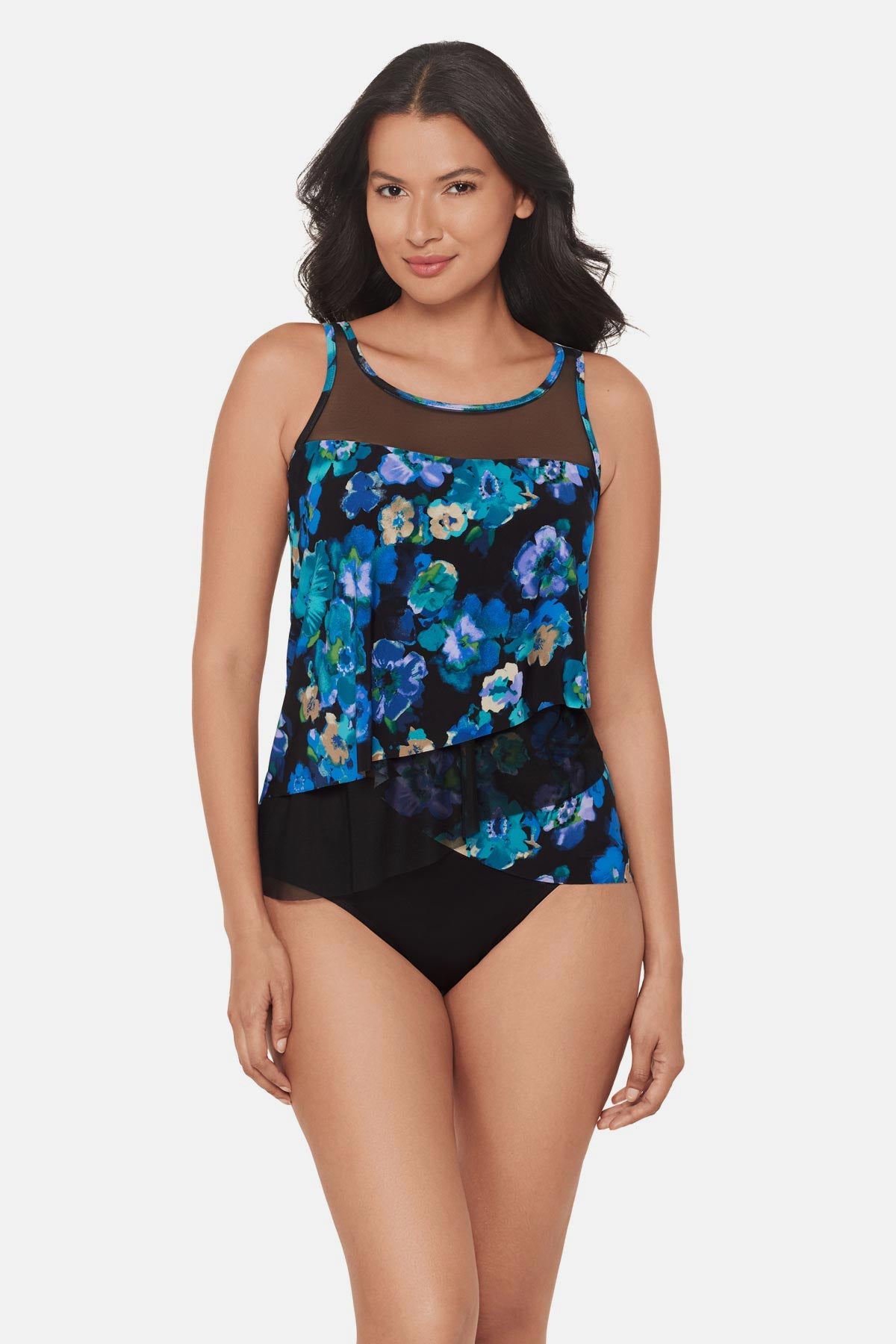 Miraclesuit Black/Multi Mirage Tankini Top in Secret Garden