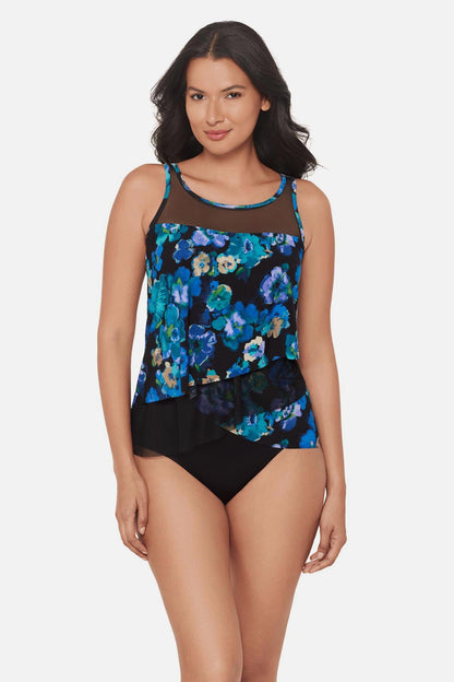 Miraclesuit Black/Multi Mirage Tankini Top in Secret Garden