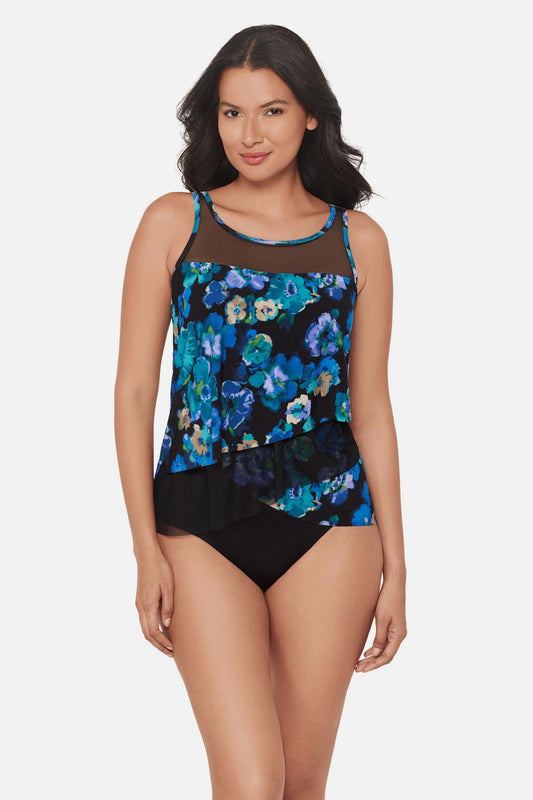 Miraclesuit Black/Multi Mirage Tankini Top in Secret Garden