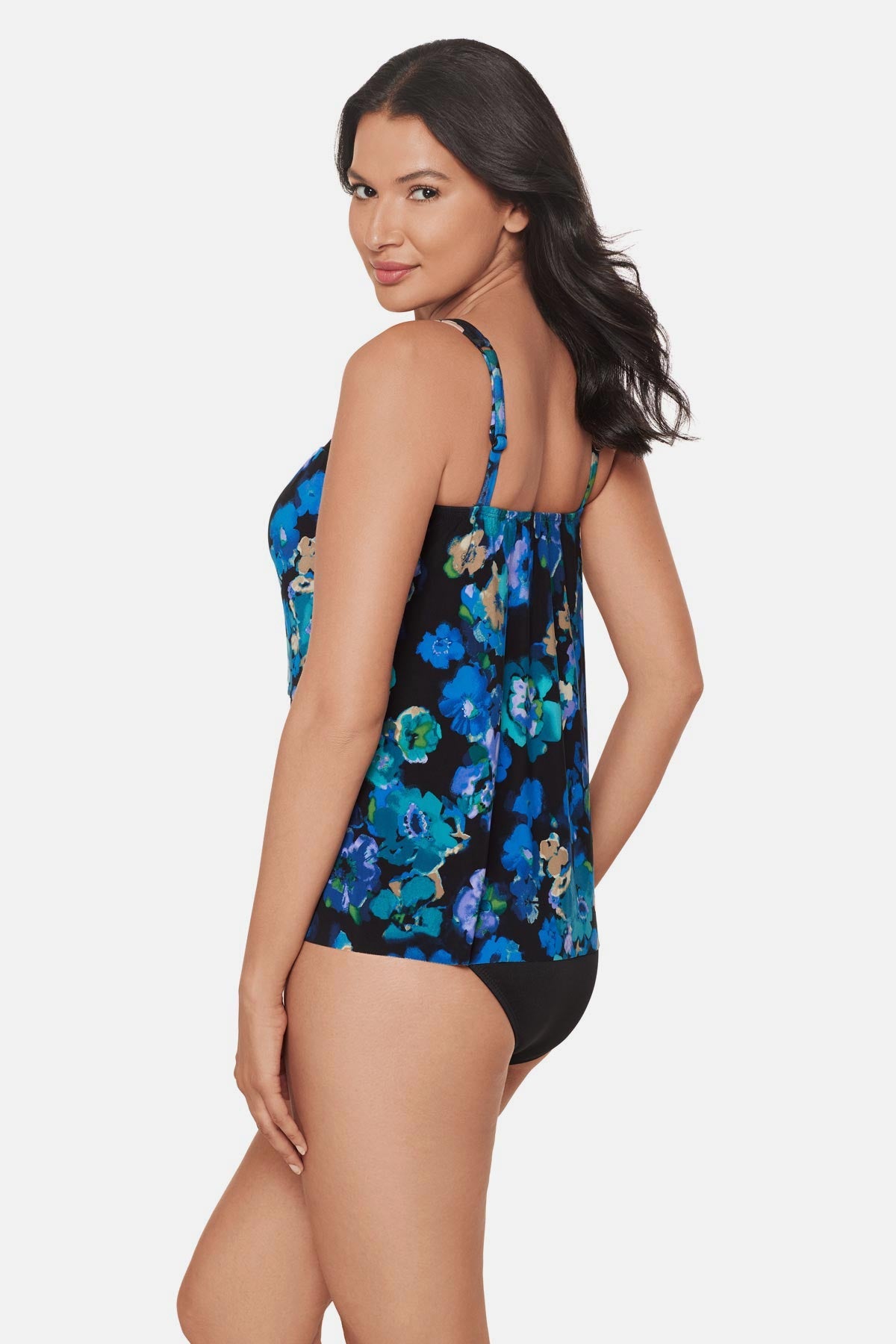 Miraclesuit Black/Multi Mirage Tankini Top in Secret Garden