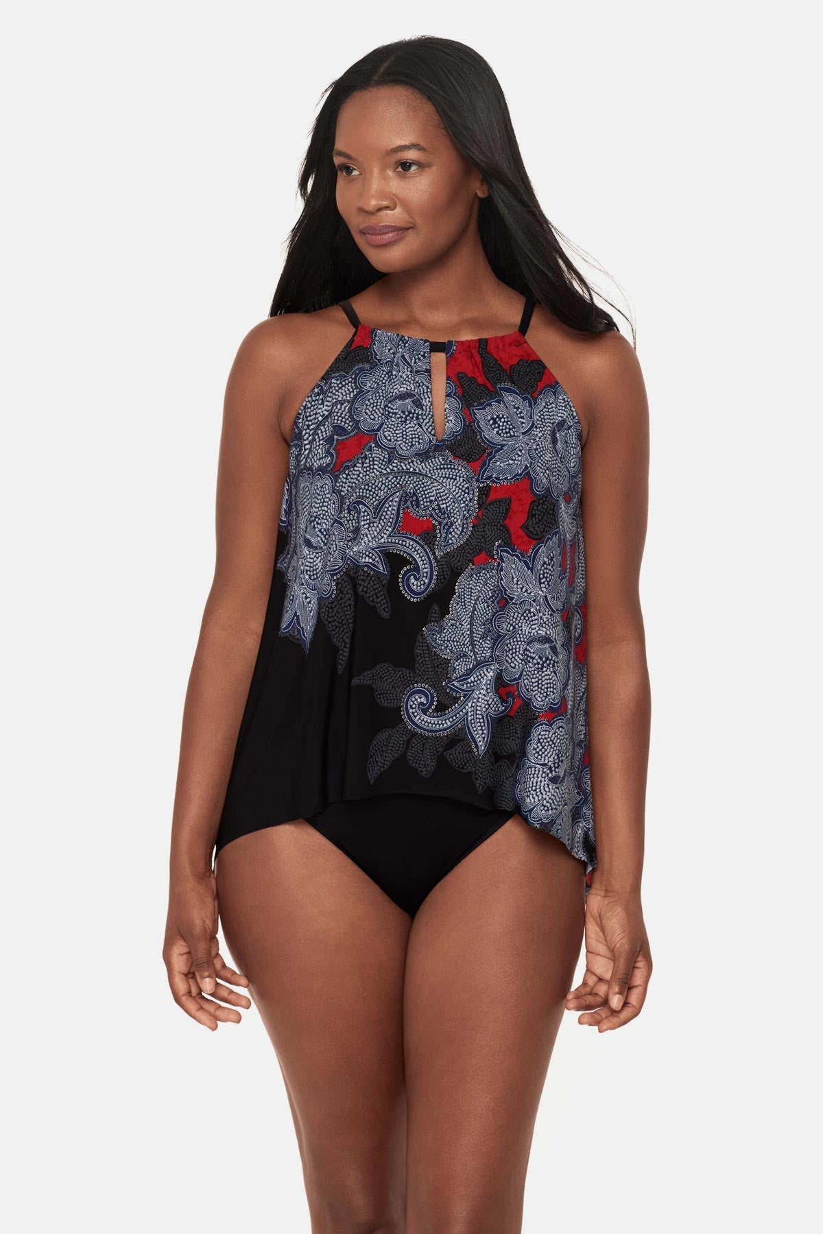 Miraclesuit Black/Multi Peephole Tankini Top in Steel Magnolias