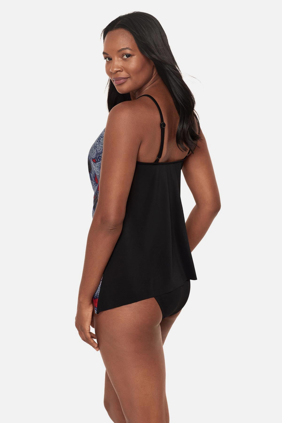Miraclesuit Black/Multi Peephole Tankini Top in Steel Magnolias