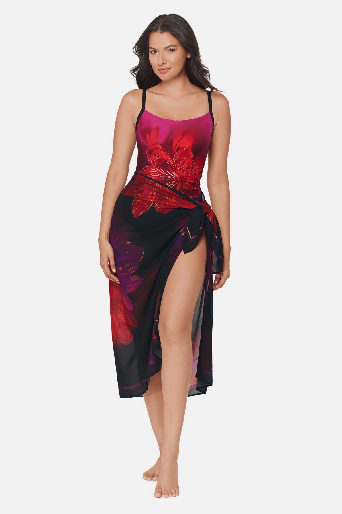 Miraclesuit Black/Multi Pareo Cover Up in Petali Rosa