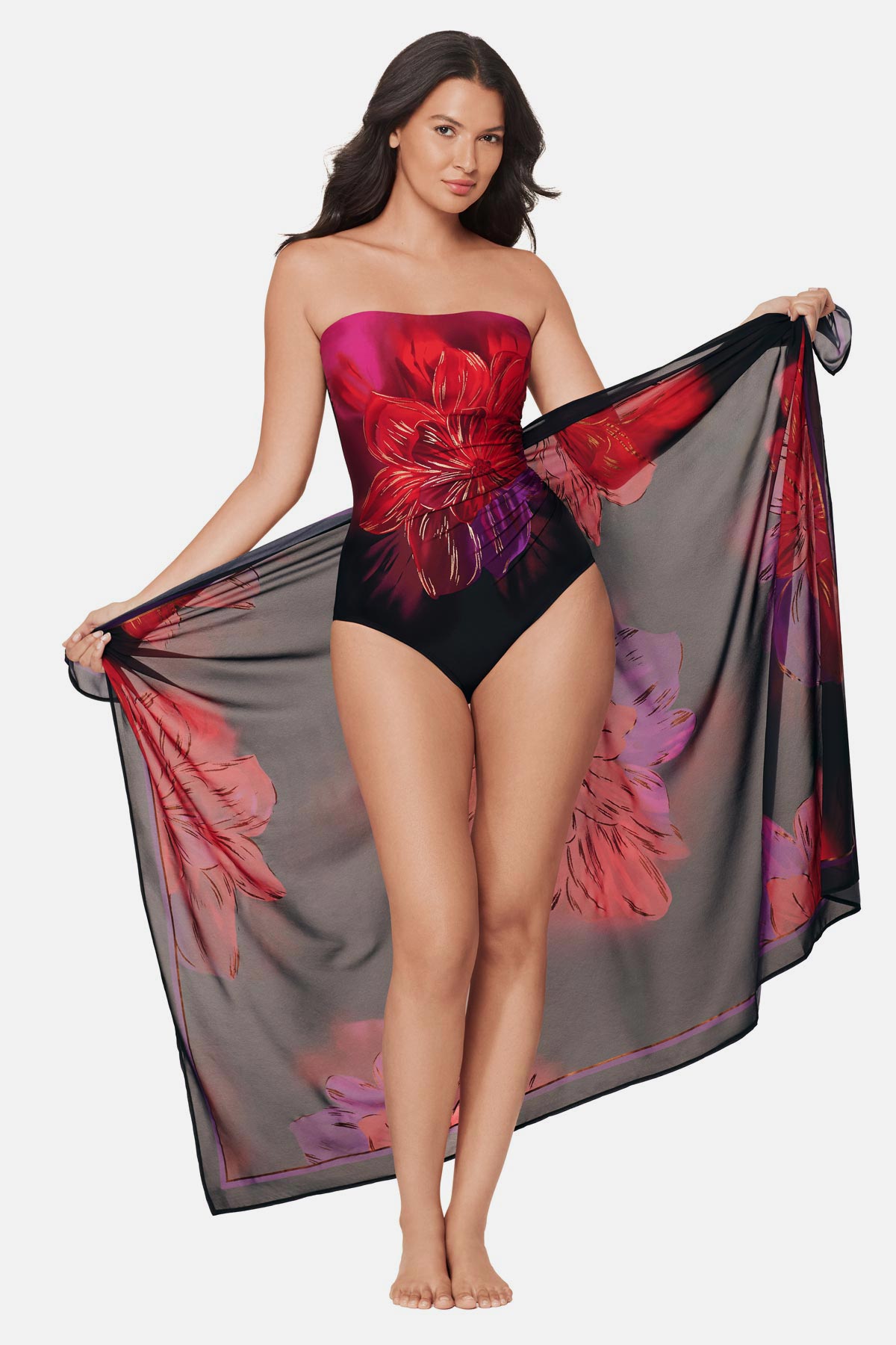 Miraclesuit Black/Multi Pareo Cover Up in Petali Rosa