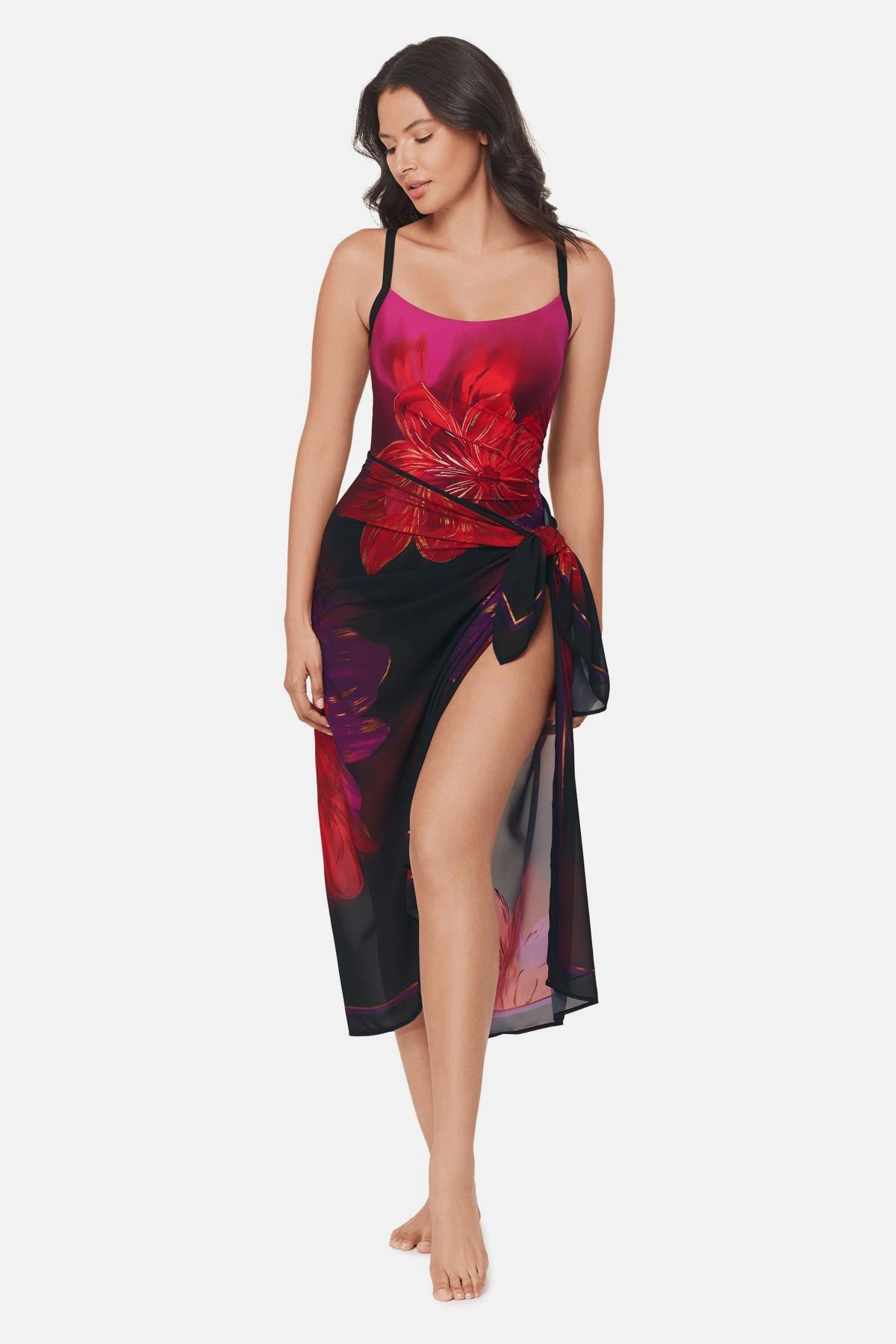Miraclesuit Black/Multi Pareo Cover Up in Petali Rosa