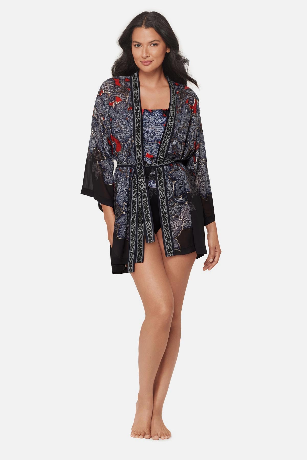 Miraclesuit Black/Multi Kimono Cover Up in Steel Magnolias