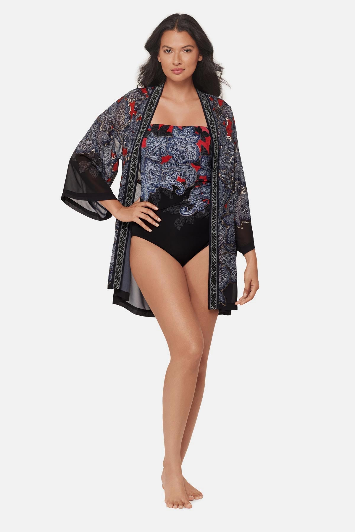 Miraclesuit Black/Multi Kimono Cover Up in Steel Magnolias