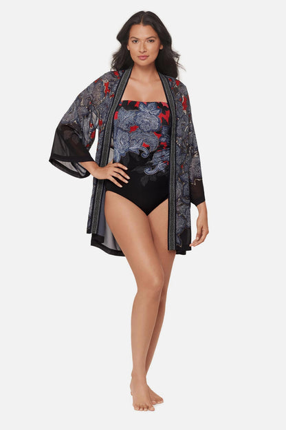Miraclesuit Black/Multi Kimono Cover Up in Steel Magnolias