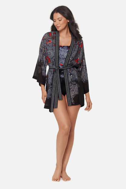 Miraclesuit Black/Multi Kimono Cover Up in Steel Magnolias