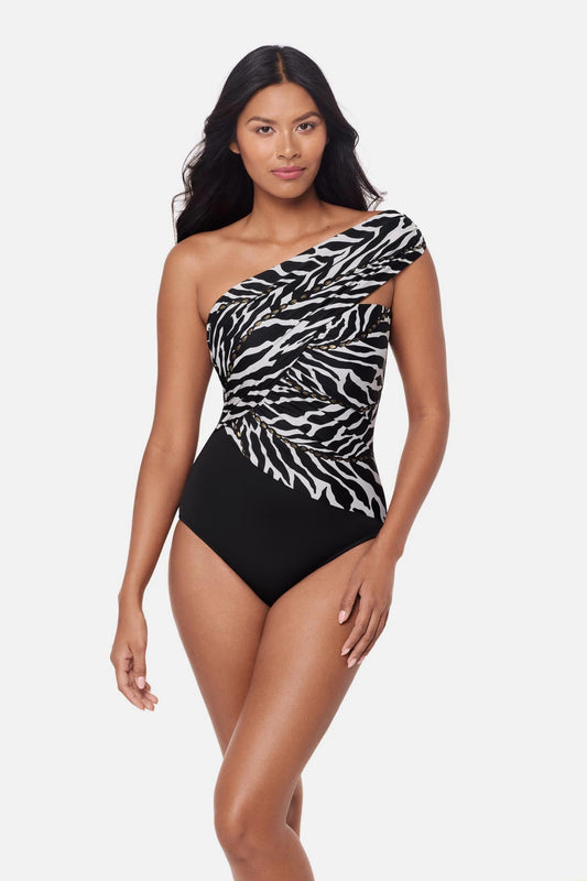 Miraclesuit Black/White Magicsuit Goddess One Piece in Sand Tracks