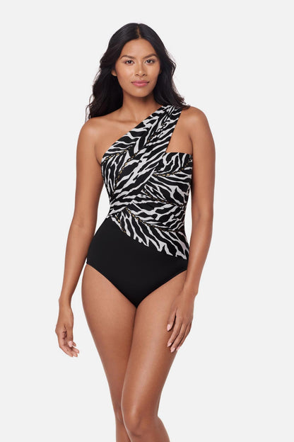 Miraclesuit Black/White Magicsuit Goddess One Piece in Sand Tracks