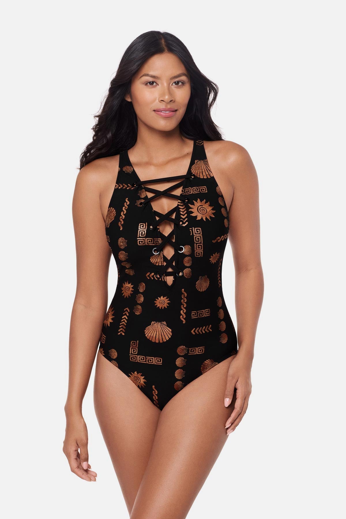 Miraclesuit Black/Multi Magicsuit Steffi One Piece in Clamdigger