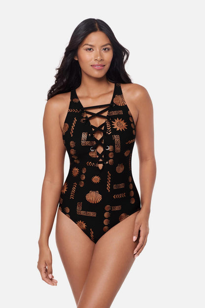Miraclesuit Black/Multi Magicsuit Steffi One Piece in Clamdigger