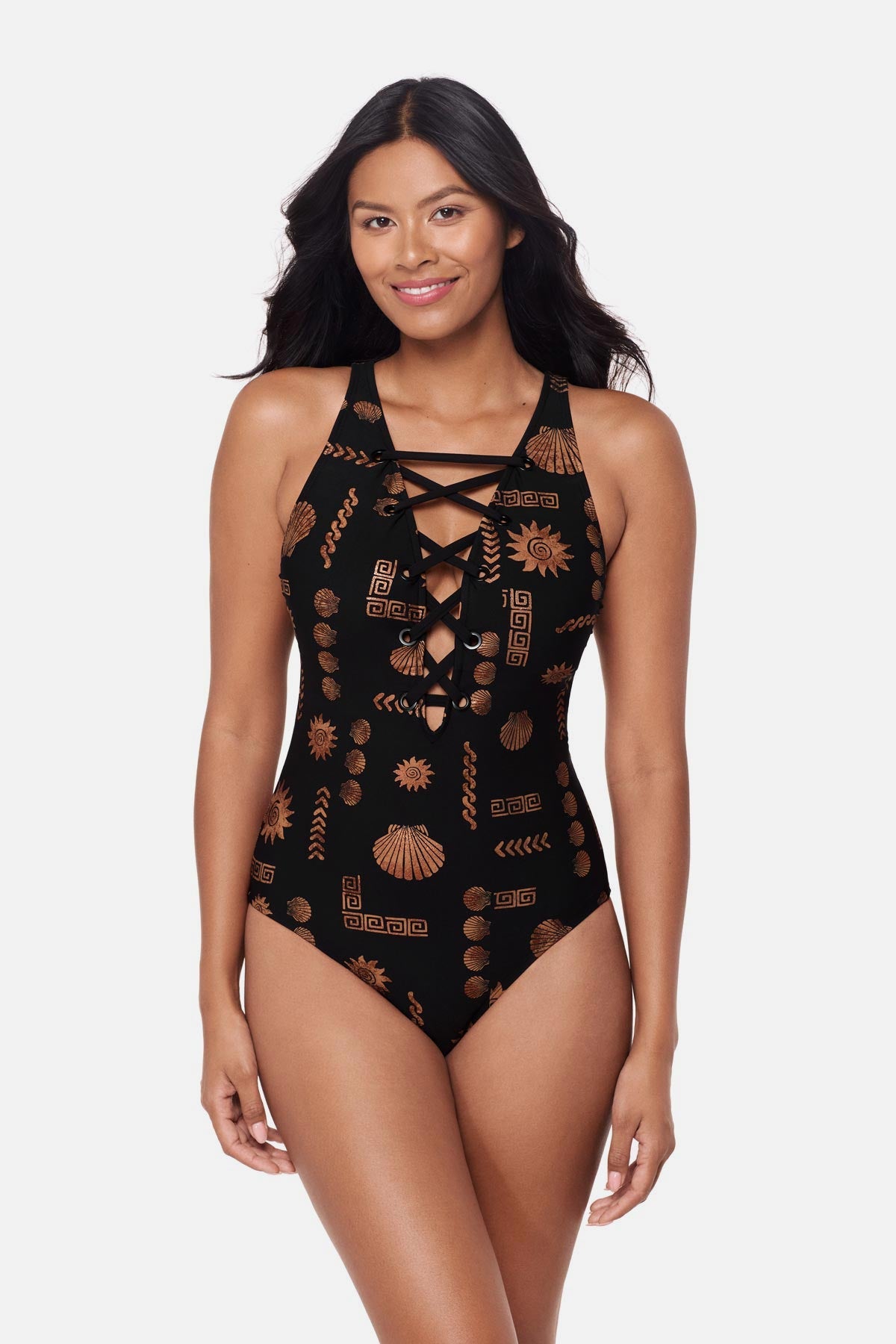 Miraclesuit Black/Multi Magicsuit Steffi One Piece in Clamdigger