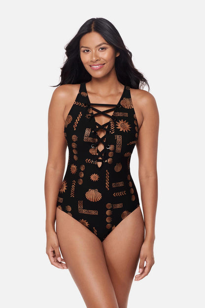 Miraclesuit Black/Multi Magicsuit Steffi One Piece in Clamdigger