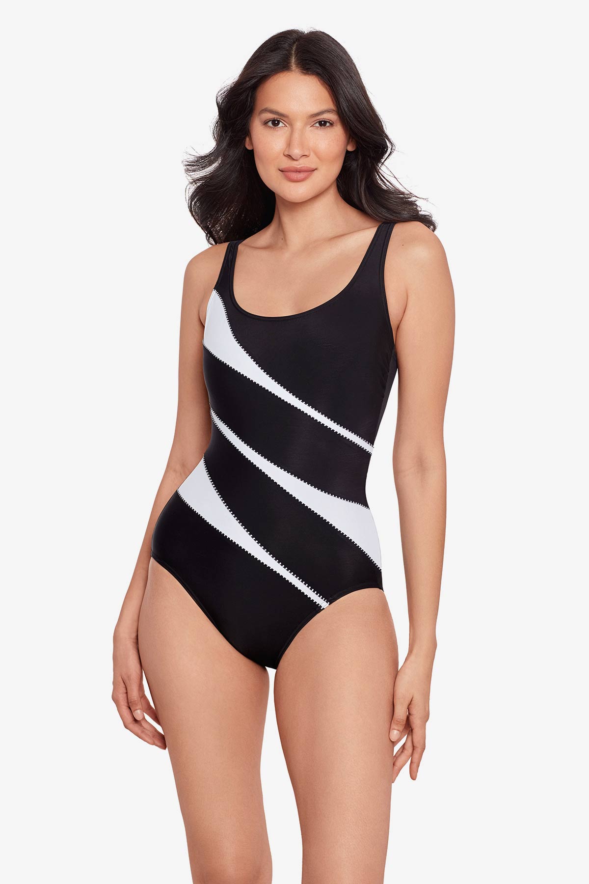 Miraclesuit Black/White Spectra Helix One Piece Swimsuit