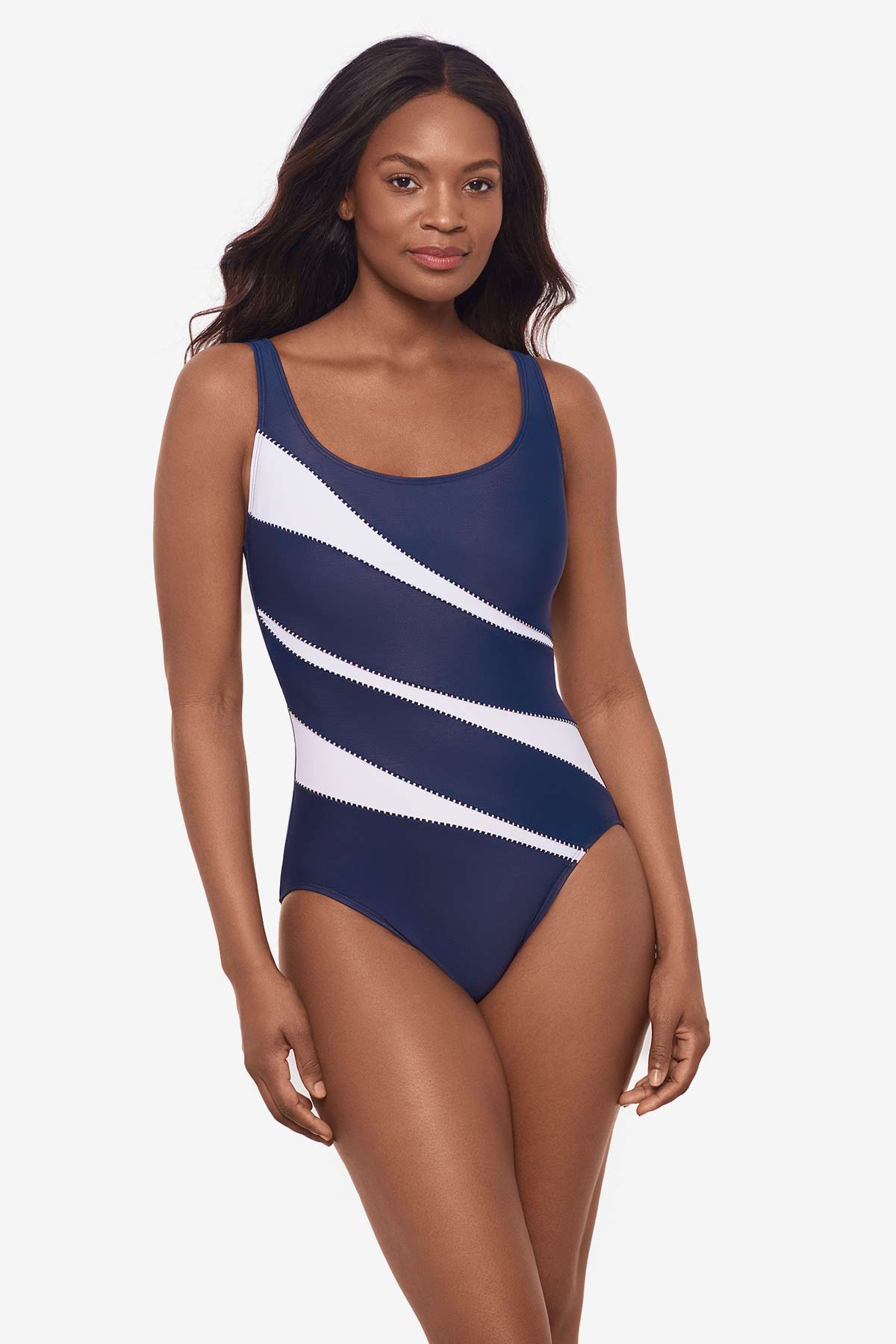 Miraclesuit Black/White Spectra Helix One Piece Swimsuit