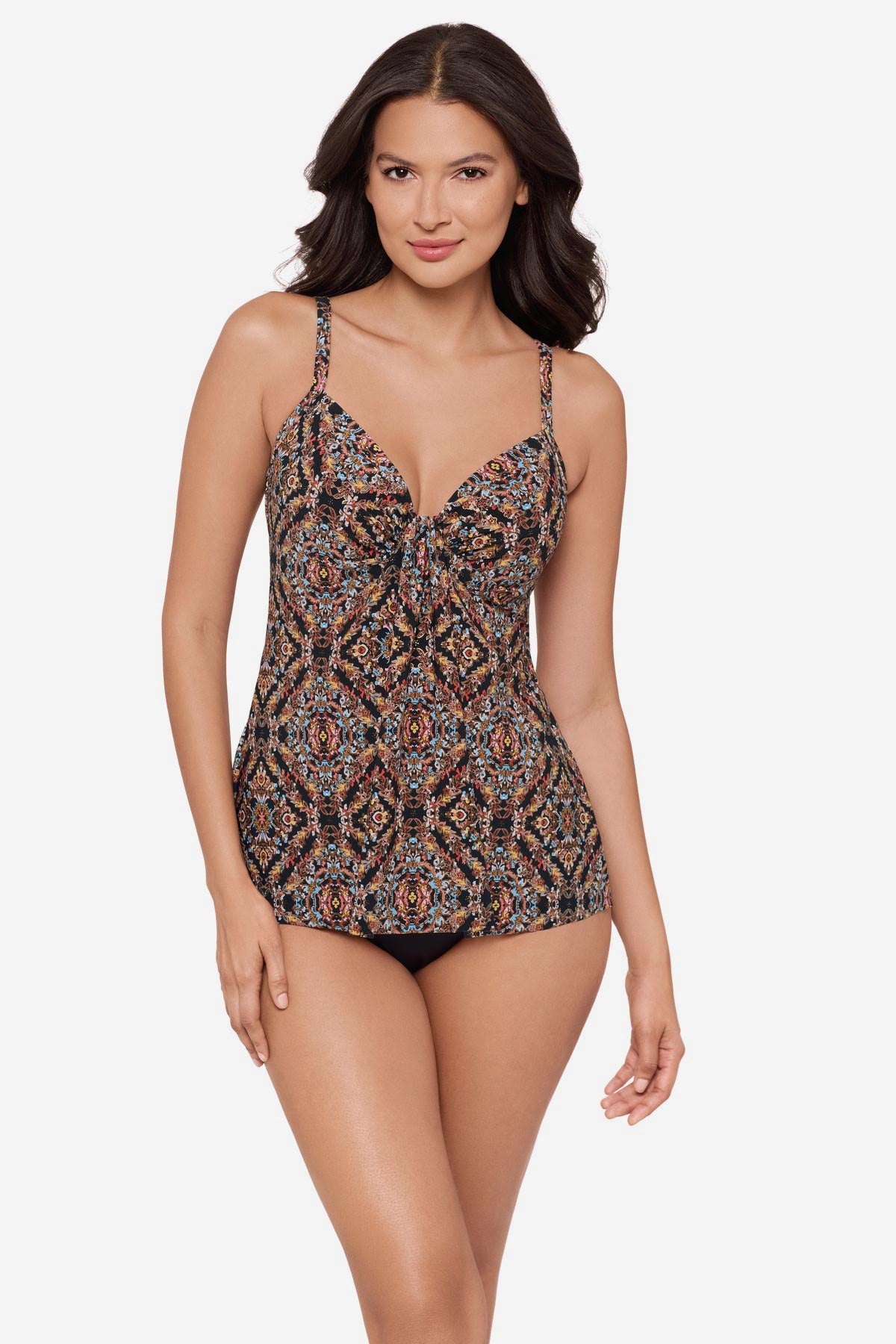 Miraclesuit Black/Multi Marina Tankini Top in Scandale
