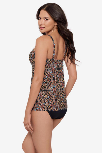 Miraclesuit Black/Multi Marina Tankini Top in Scandale