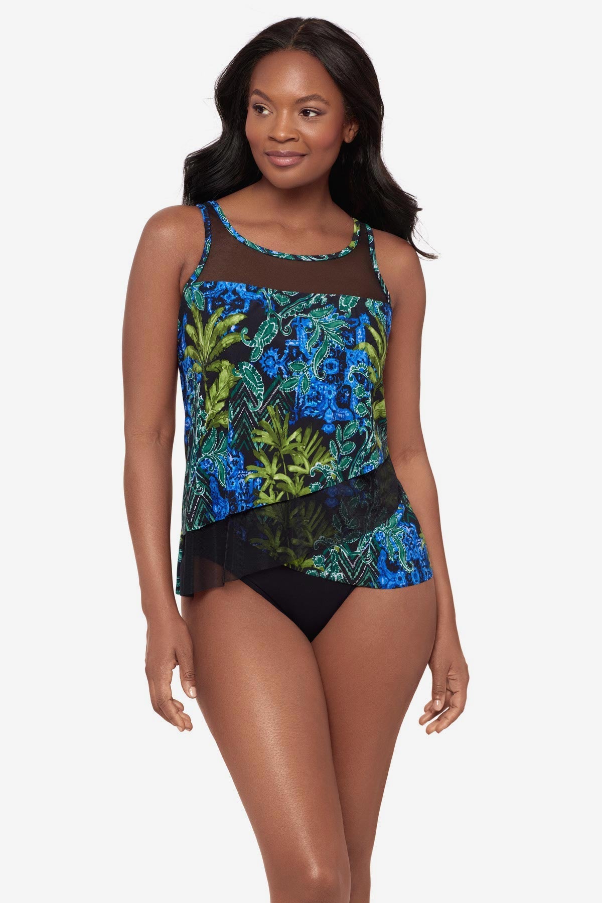 Miraclesuit Black/Multi Mirage Tankini Top in Gasparilla