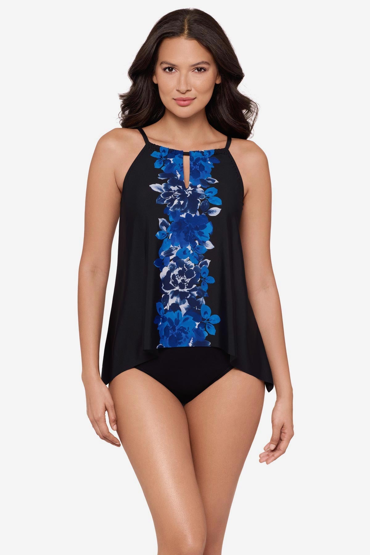 Miraclesuit Black/Multi Peephole Tankini Top in Ombra Fiore