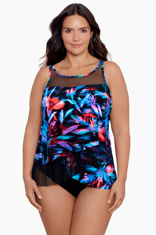 Miraclesuit Black/Multi Plus Size Fuego Floral Mirage Tankini