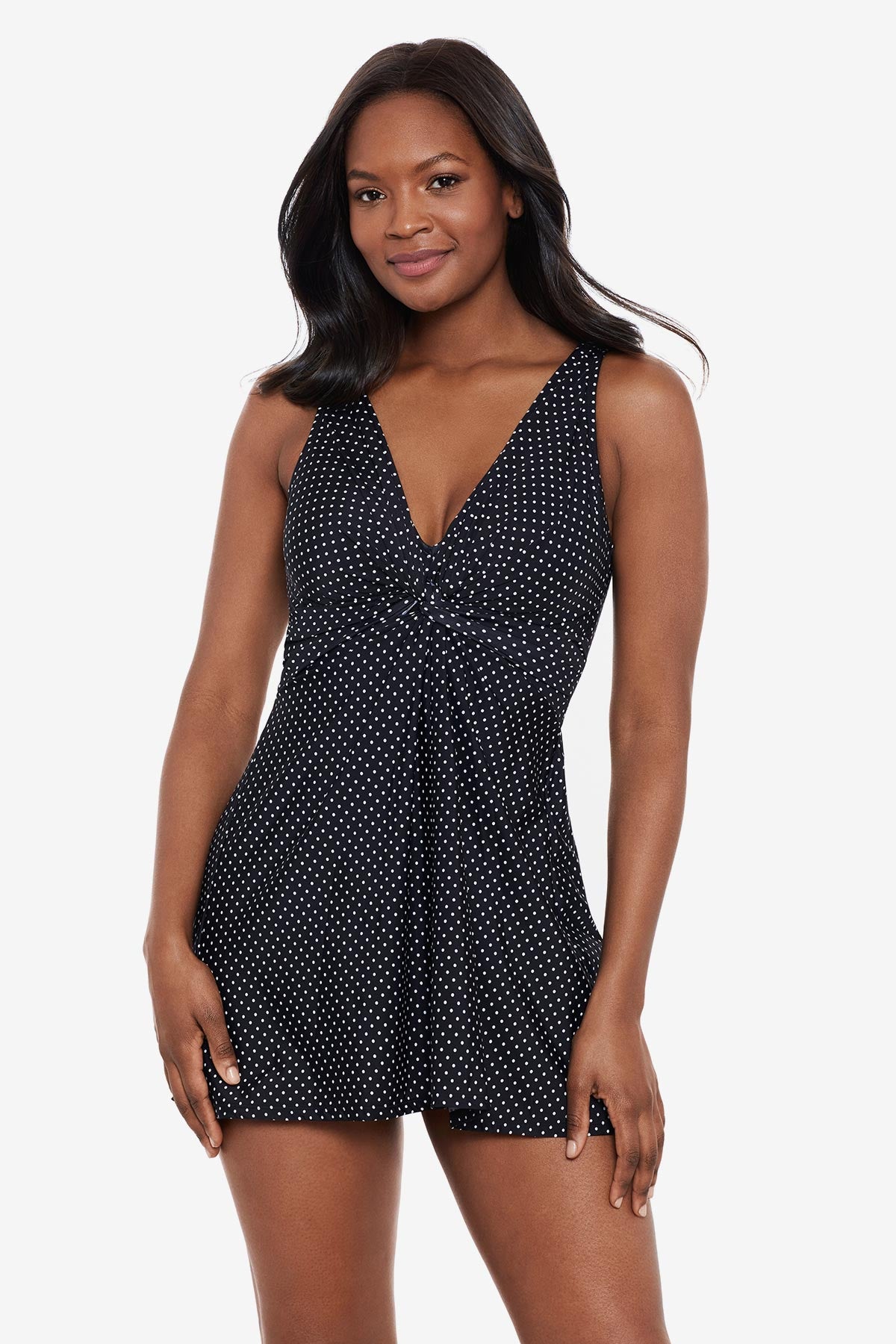 Miraclesuit Black/White Pin Point Marais Swim Dress Bathing Suit