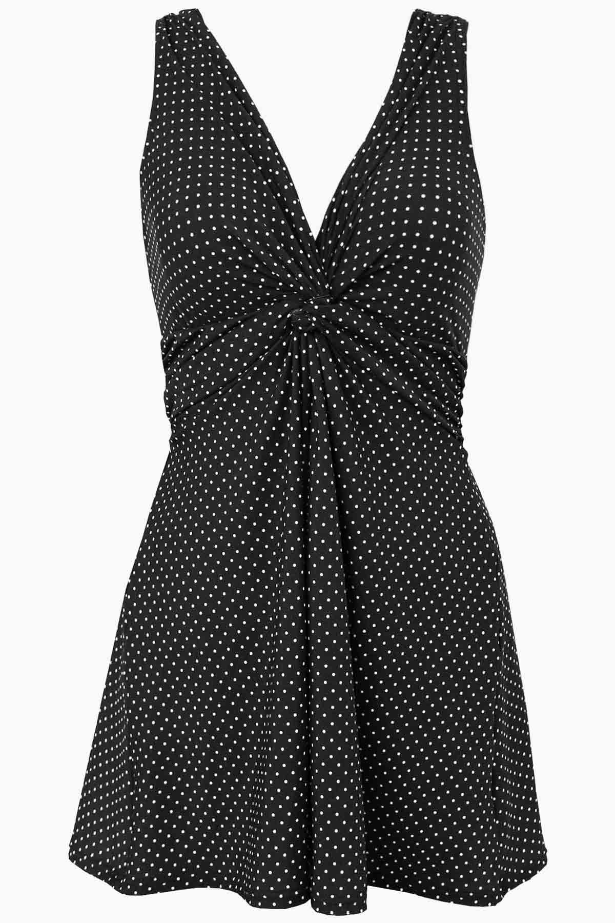 Miraclesuit Black/White Pin Point Marais Swim Dress Bathing Suit