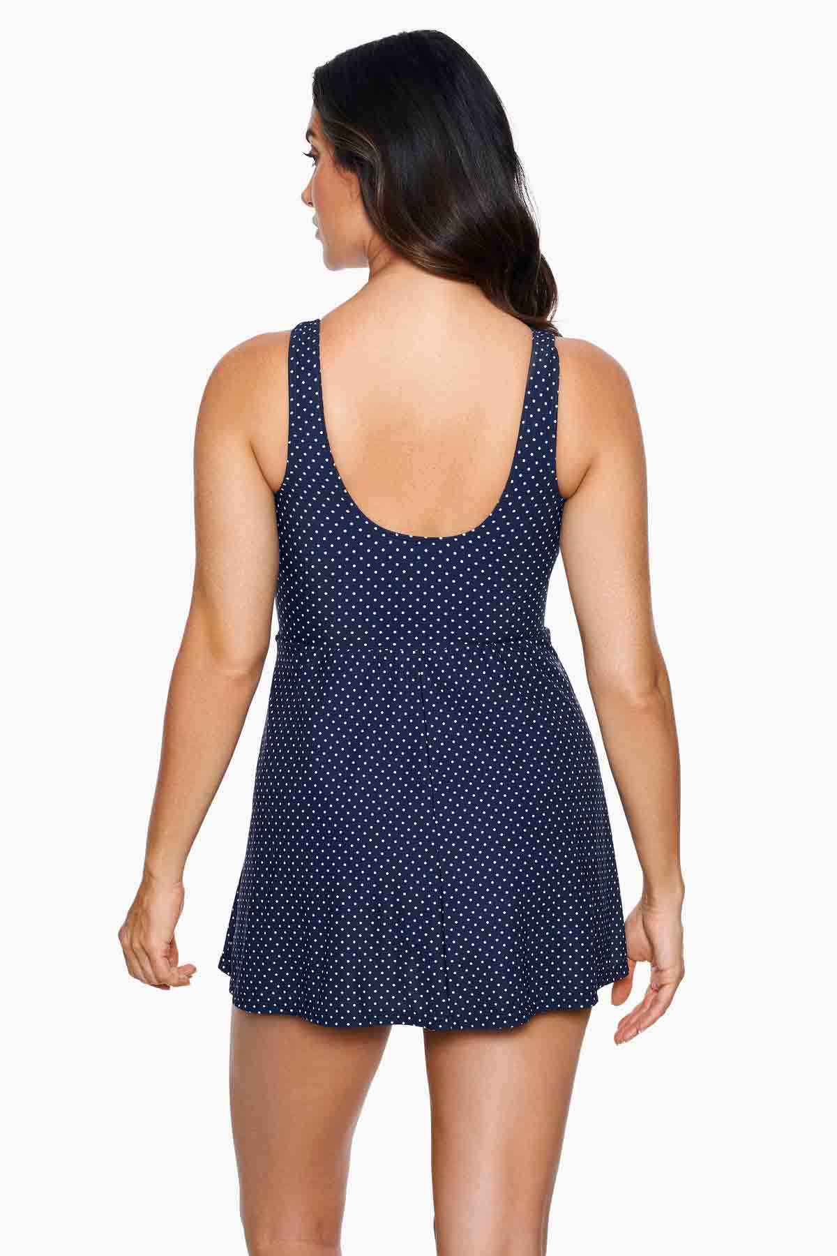 Miraclesuit Black/White Pin Point Marais Swim Dress Bathing Suit