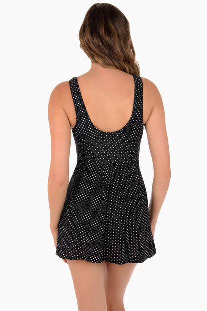 Miraclesuit Black/White Pin Point Marais One Piece Swim Dress DD-Cup