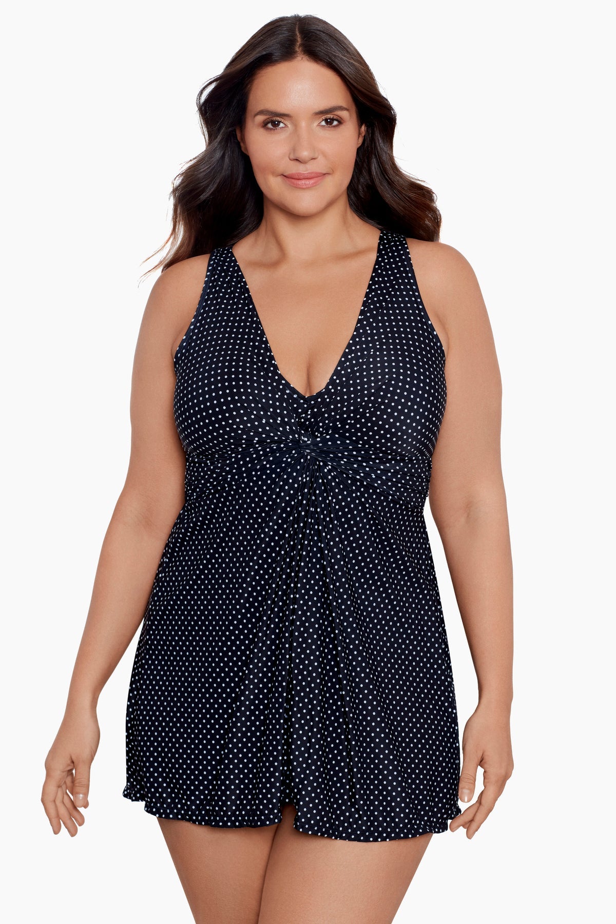 Miraclesuit Black/White Plus Size Pin Point Marais One Piece Swim Dress
