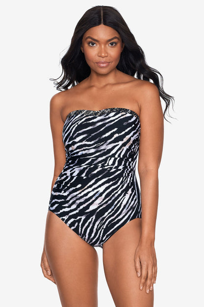 Miraclesuit Black/White Tigre Sombra Avanti Bandeau Swimsuit
