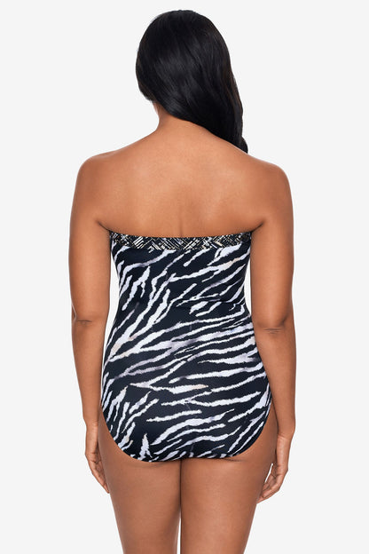 Miraclesuit Black/White Tigre Sombra Avanti Bandeau Swimsuit
