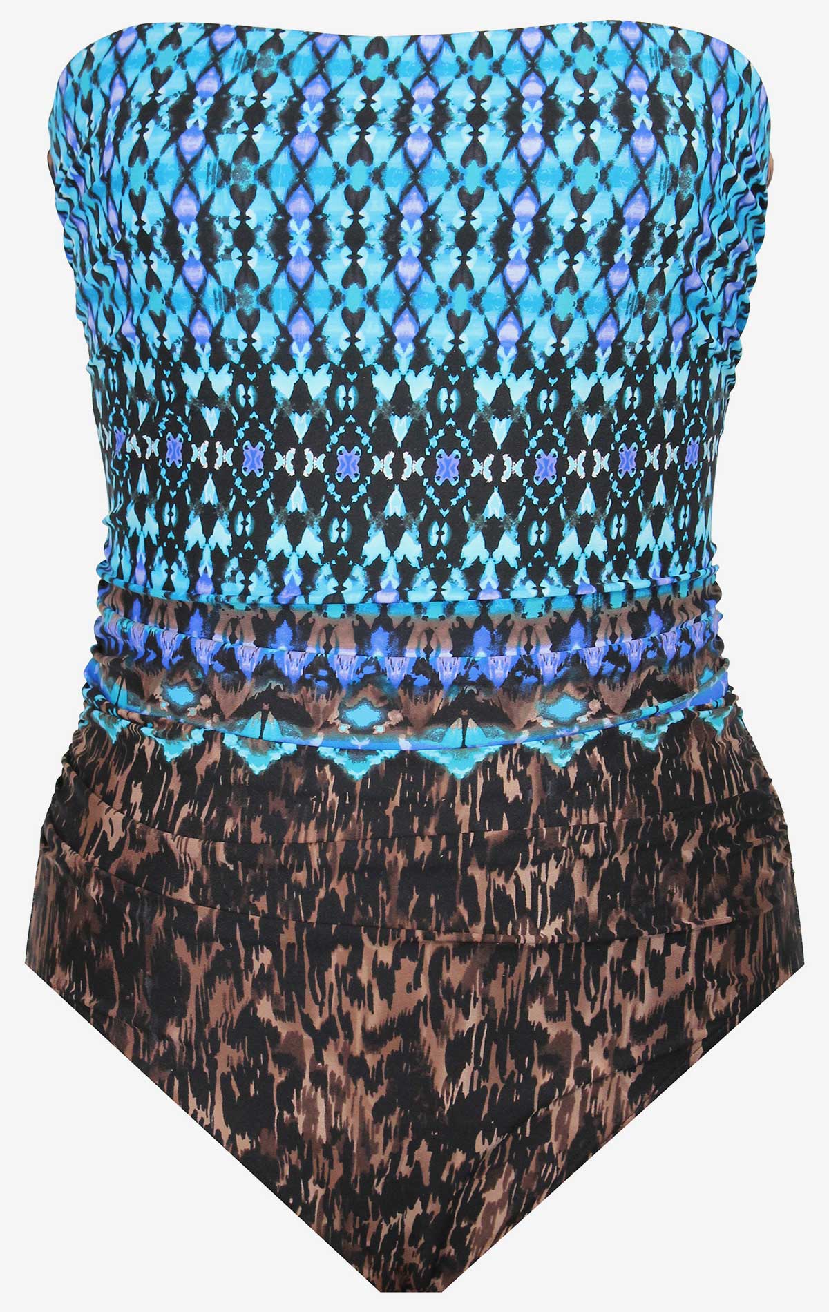 Miraclesuit Brown/Multi Long Torso Untamed Avanti Bandeau One Piece Swimsuit