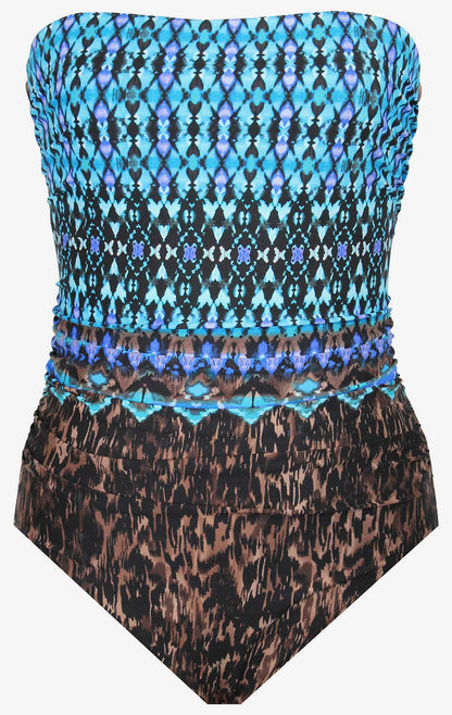 Miraclesuit Brown/Multi Long Torso Untamed Avanti Bandeau One Piece Swimsuit