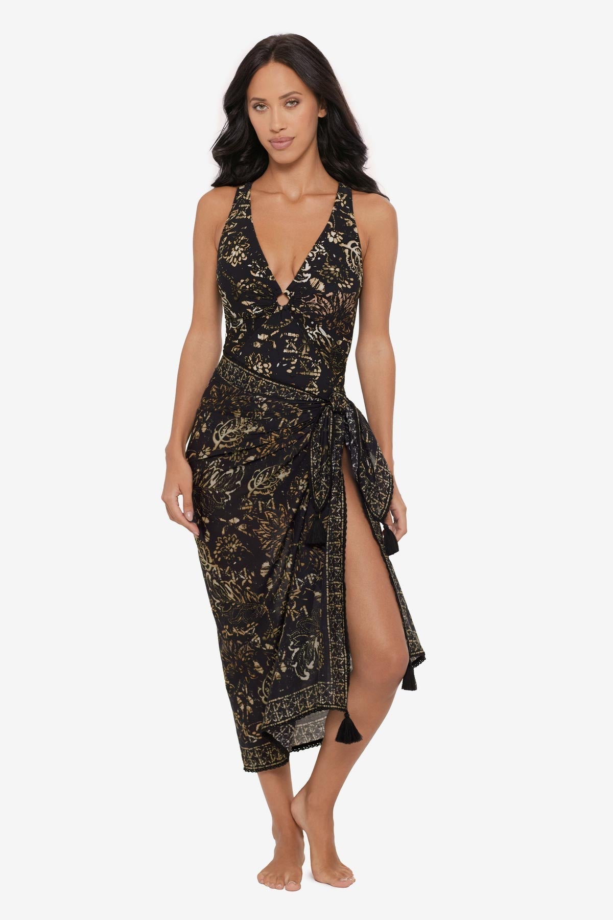 Miraclesuit Black/Multi Magicsuit Balinese Pareo Swim Cover Up