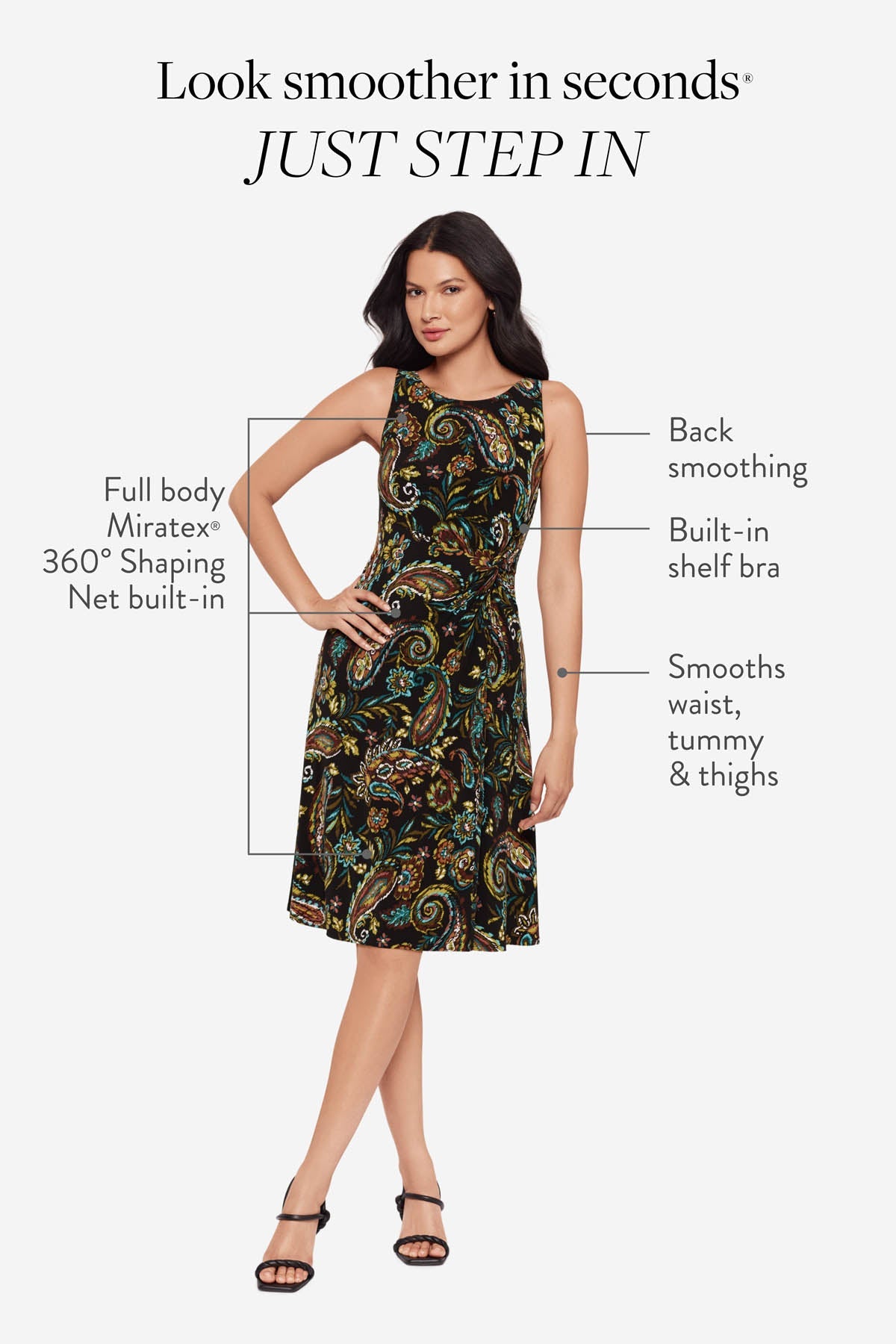 Miraclesuit Black/Multi Body by Remi Fit & Flair Shaping Dress in Gypsi