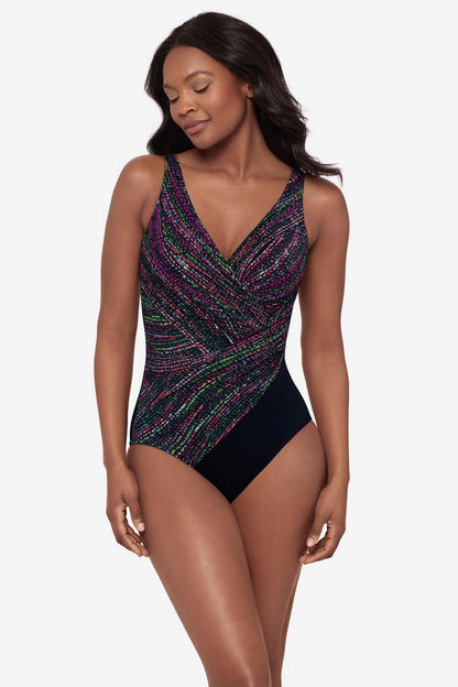 Miraclesuit Black/Multi Oceanus One Piece Swimsuit in Light Show