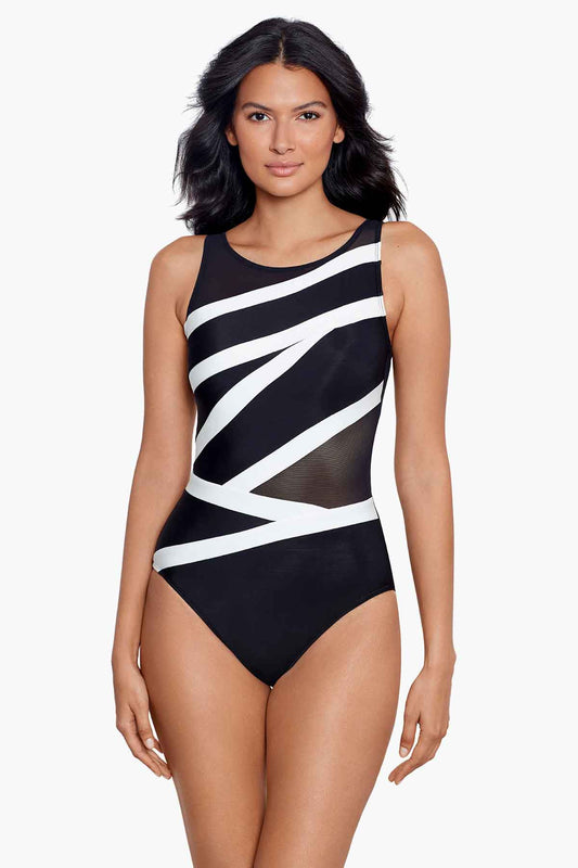 Miraclesuit Black/White Spectra Somerpointe One Piece Swimsuit