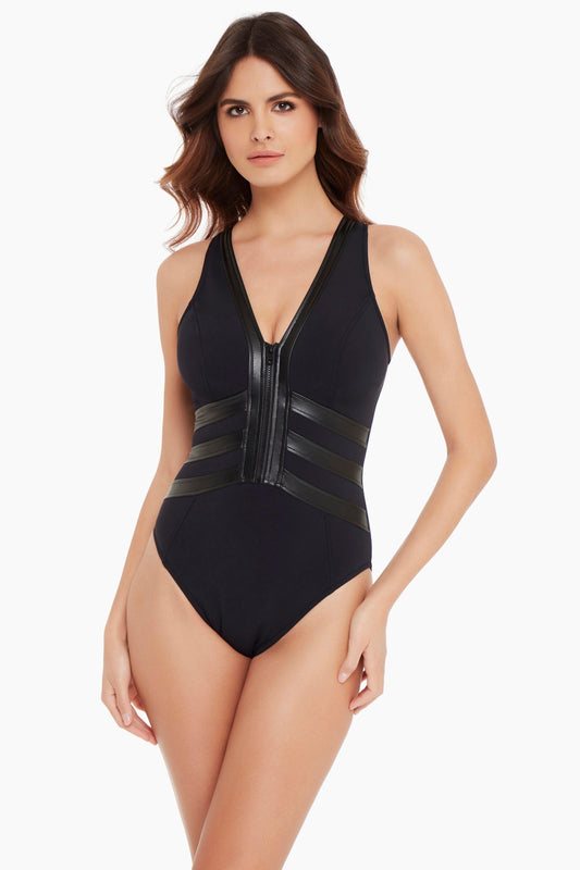 Miraclesuit Black Magicsuit Moto Chic Sean One Piece Swimsuit