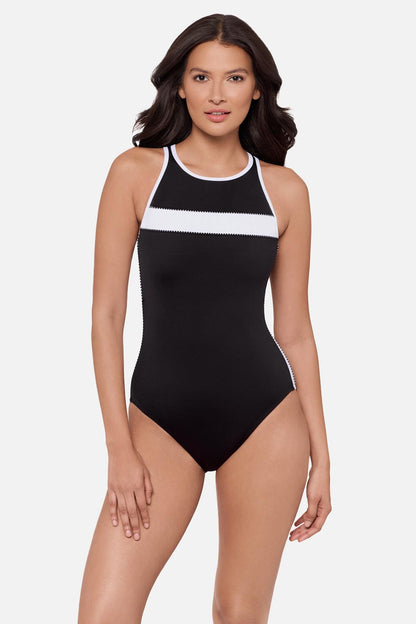 Miraclesuit Black/White Beachcomber One Piece in Liquid Sculpt
