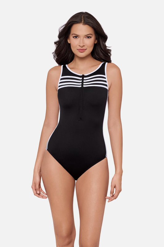 Miraclesuit Black/White Speed One Piece in Liquid Sculpt