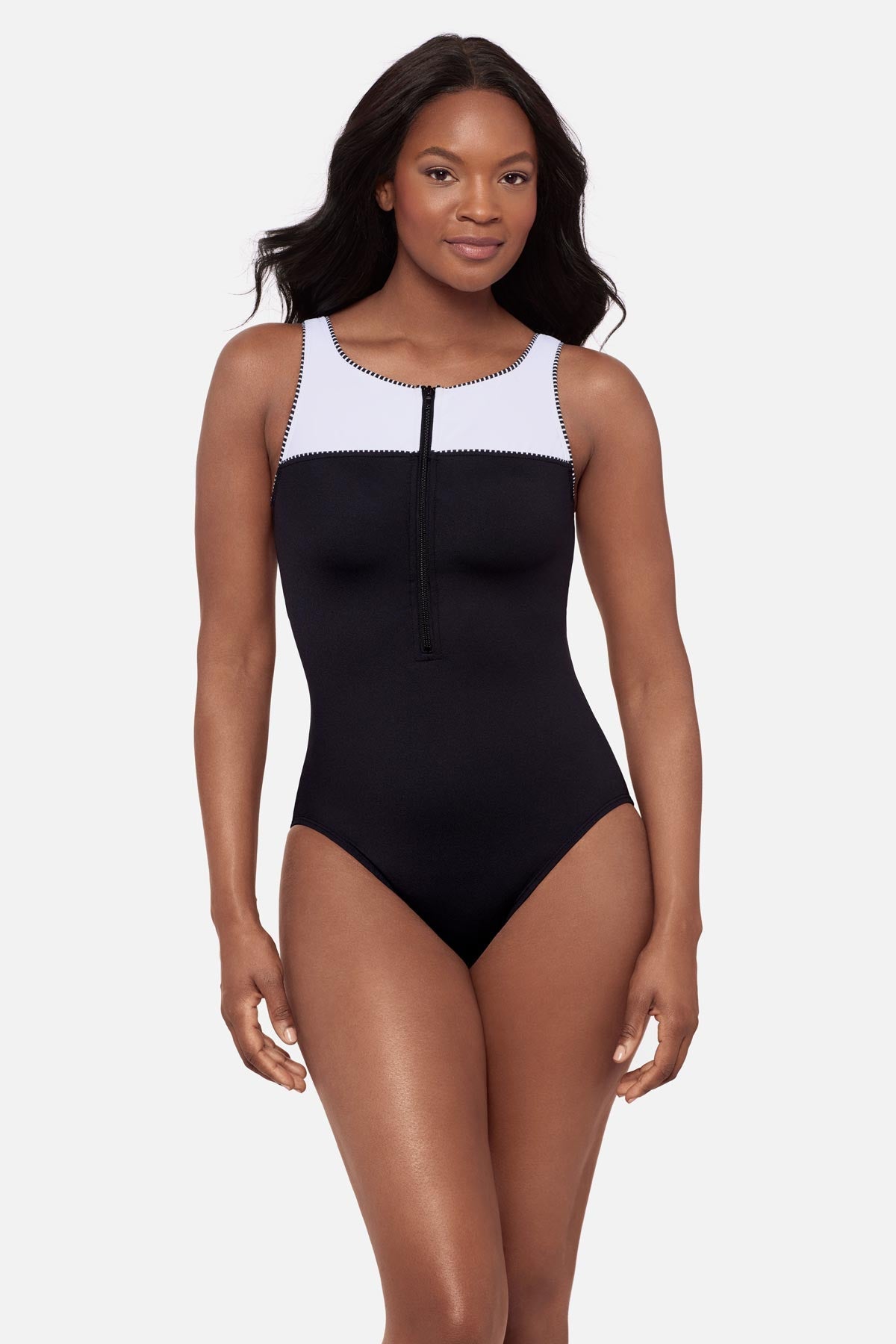 Miraclesuit Black/White Zinger One Piece in Liquid Sculpt