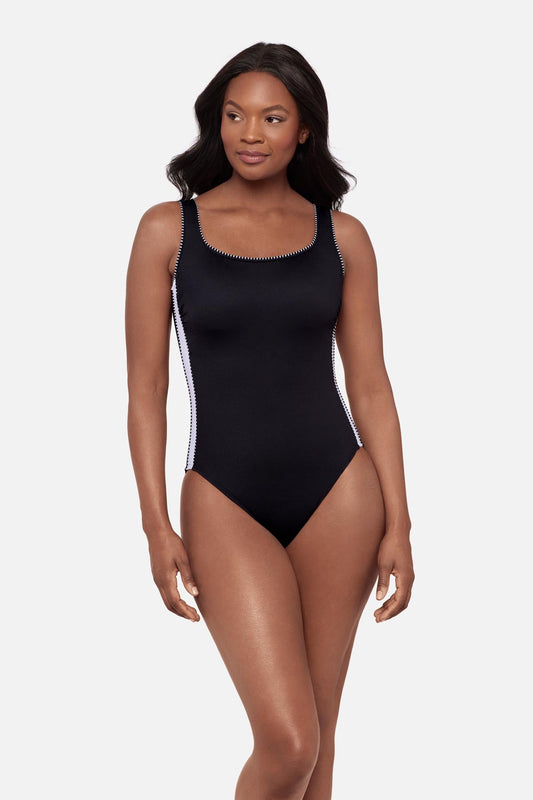 Miraclesuit Black/White Reflex One Piece in Liquid Sculpt