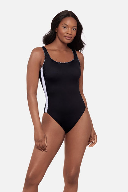 Miraclesuit Black/White Reflex One Piece in Liquid Sculpt