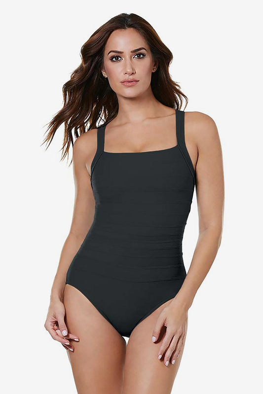 Miraclesuit Black Square Neck Bandit One Piece Swimsuit
