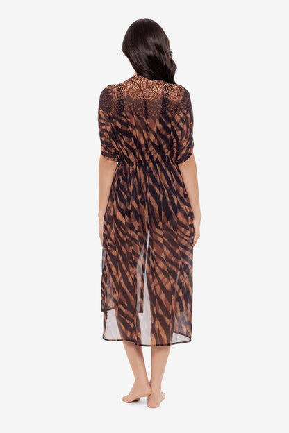 Miraclesuit Black/Brown Beaded Kimono Cover Up in Raya De Safari