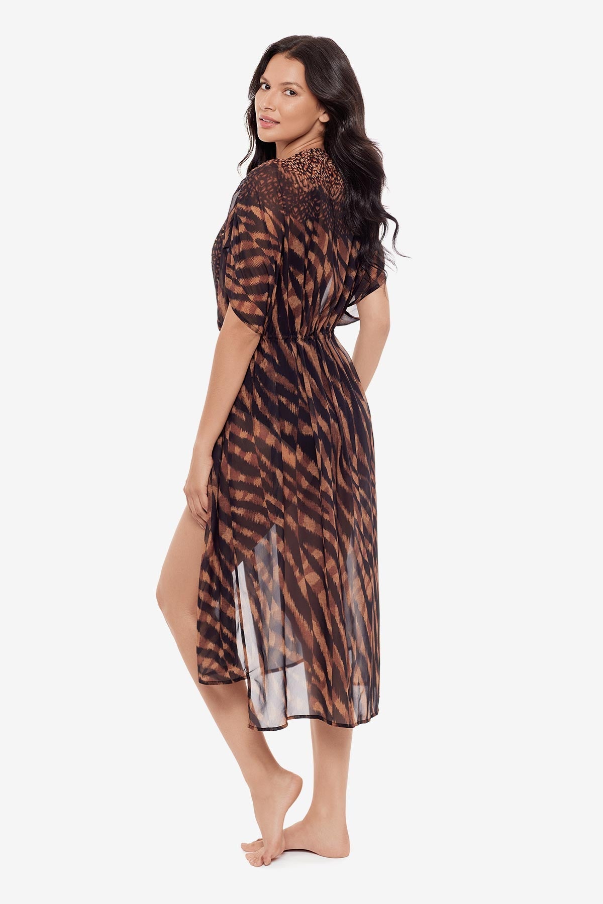 Miraclesuit Black/Brown Beaded Kimono Cover Up in Raya De Safari